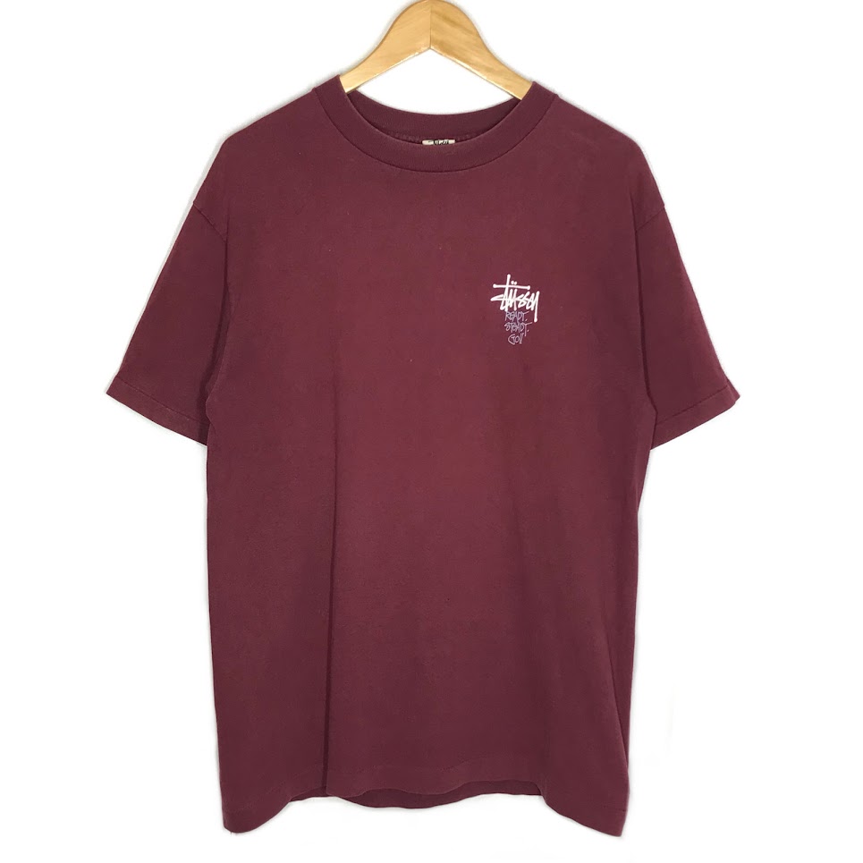 【中古】STUSSY | ステューシー 90Sすべり出し Roman Holiday vespa t shirt 半袖Ｔシャツ ボルドーワイン/バーガンディー 大きさ：L【倉吉店】