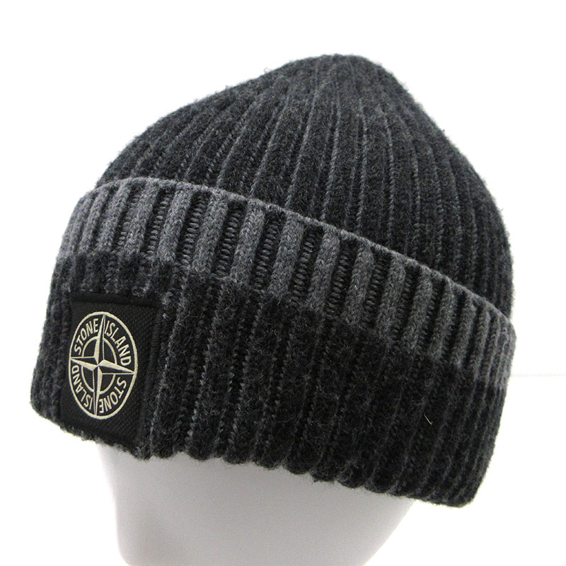 ［美品男女兼用］ストーンアイランド　ビーニー　ニット帽　黒　ワンサイズ STONE ISLAND ストーンアイランド BEANIE ビーニー ニット帽