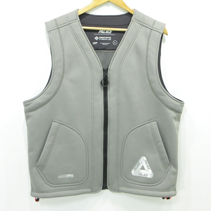 【中古】PALACE SKATEBOARDS | 九重の天滑るゲーム盤 GORE TEX WINDSTOPPER VEST ゴアテックス ロゴタイプ刷り上げる 裏ボア 気流ストッパー より良い 薄墨色 大きさ：L【三重中央局】
