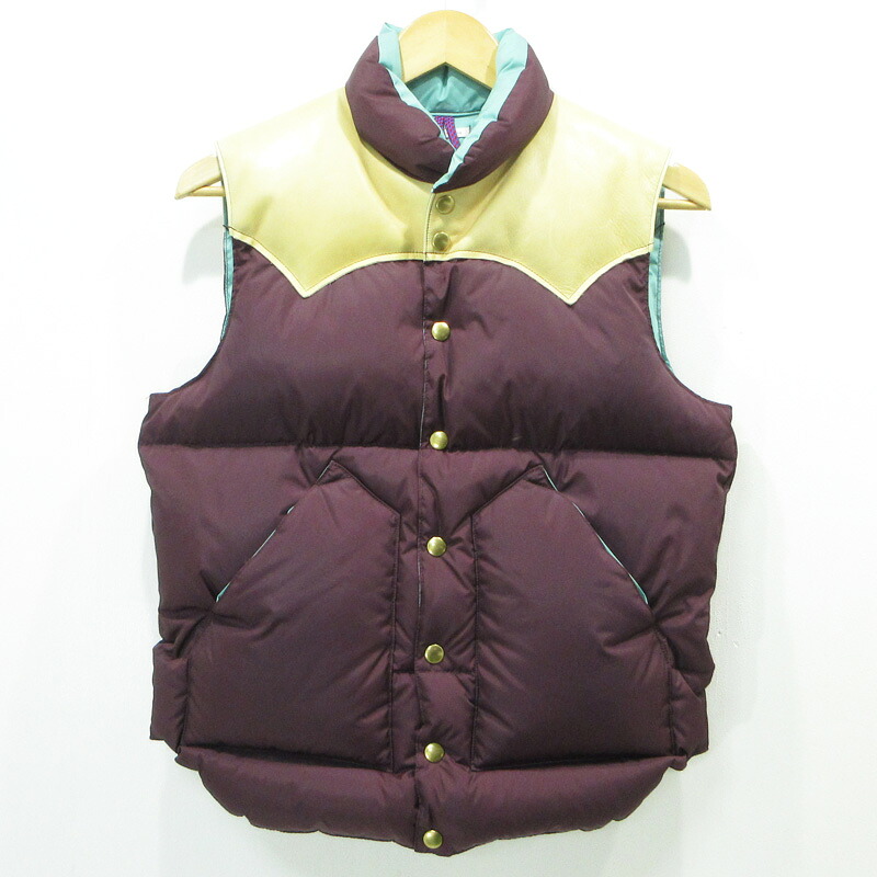 【中古】Rocky Mountain FeatherBed | ロッキーマウンテンフェザーベッド × WAREHOUSE ウエアハウス NYLON DOWN VEST ナイロンダウンベスト ホースハイド切替ダウンベスト 450-472-51 パープル サイズ：36【三重本店】