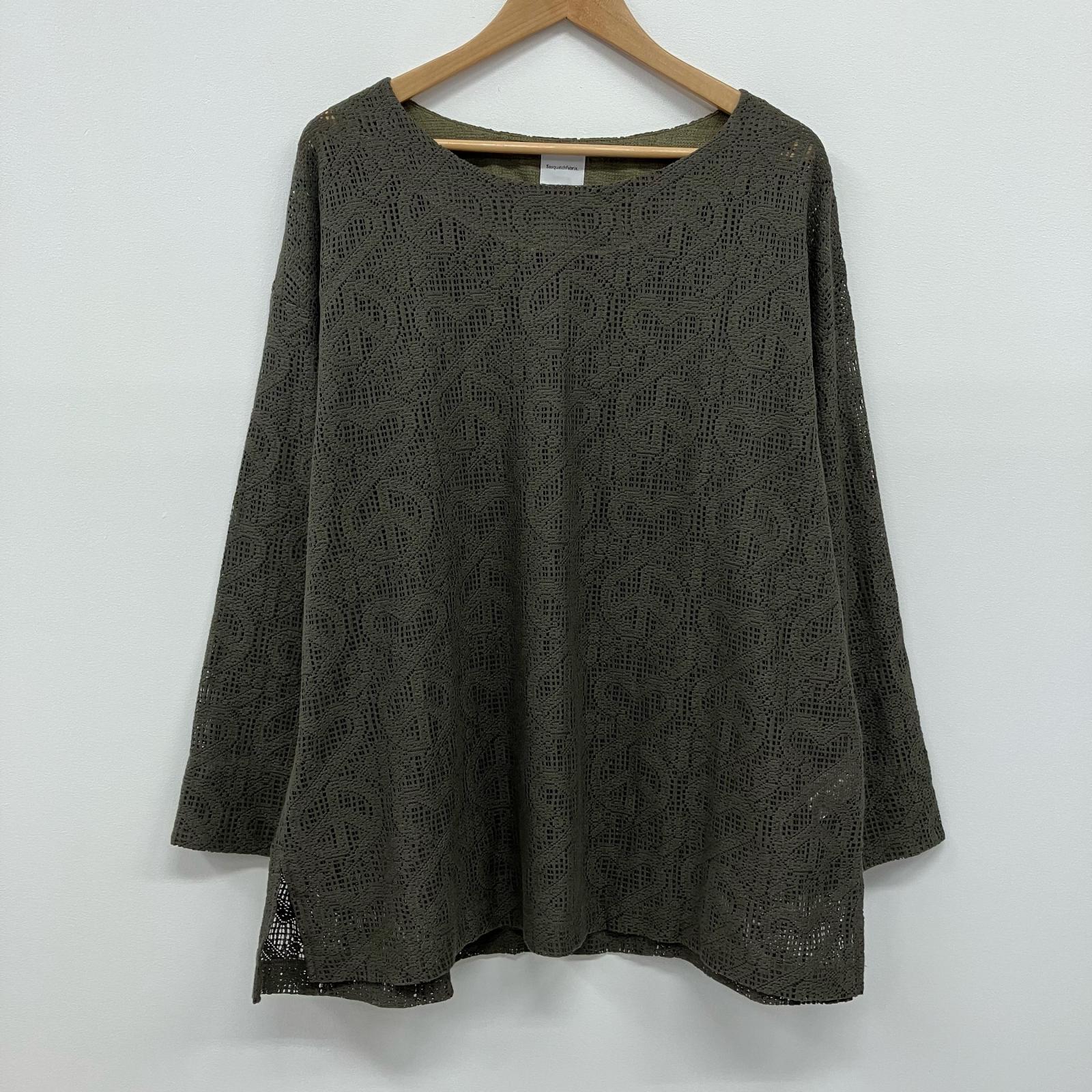 【中古】SASQUATCH fabrix | サスクワッチファブリックス LOVE & PEACE LACE SMOCK カットソー 24SS-CSL-004 カーキ サイズ：XL【イオン広店】