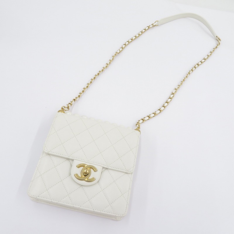 【中古】CHANEL | シャネル マトラッセ ゴートスキン パールチェーンショルダー ショルダーバッグ AS0584 白いこと【瀬戸大橋店】