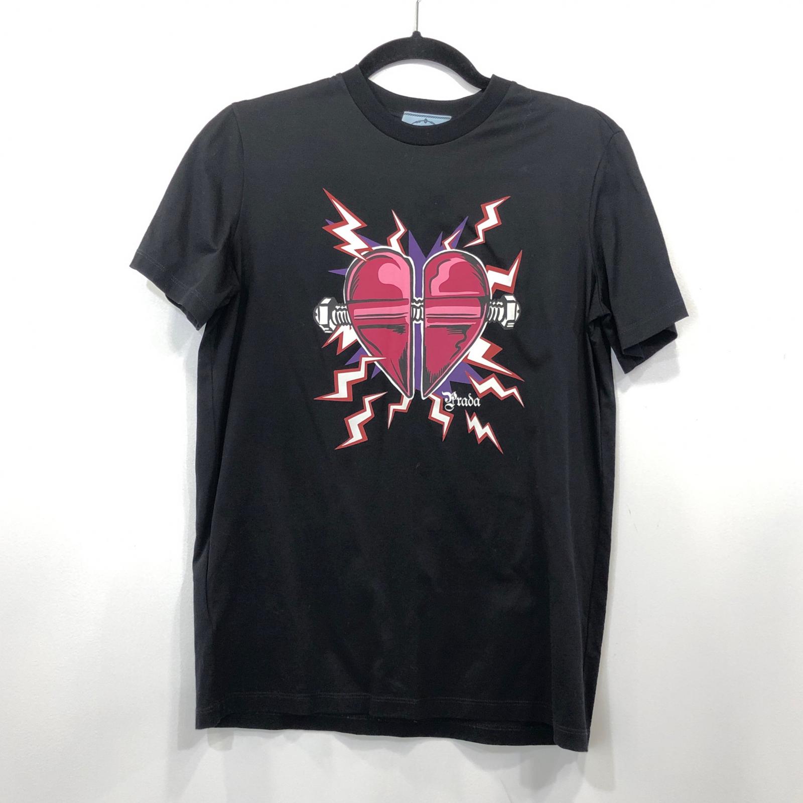 【中古】PRADA | プラダ エレクトリックハートプリント 半袖Ｔシャツ 35838 国内正規品 2019年製 ブラック サイズ：XS【姫路東店】