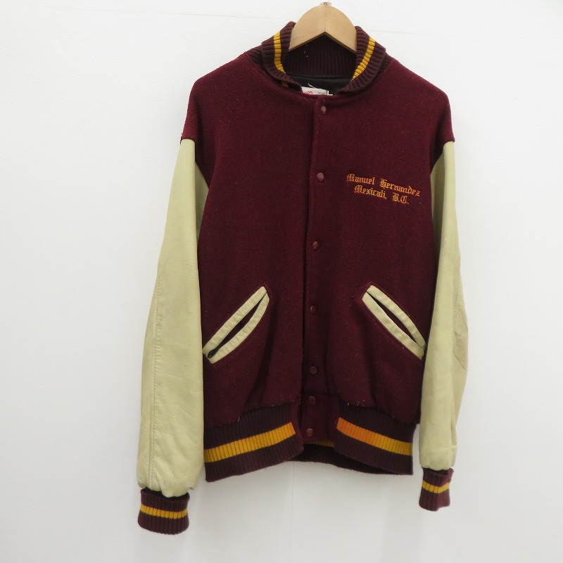 【中古】VINTAGEお召しもの | ヴィンテージイリョウ RIPON JACKETS 90\u0027S 上衣 スタジャン ボルドーワイン/バーガンディー 大きさ：46【瀬戸大橋店】
