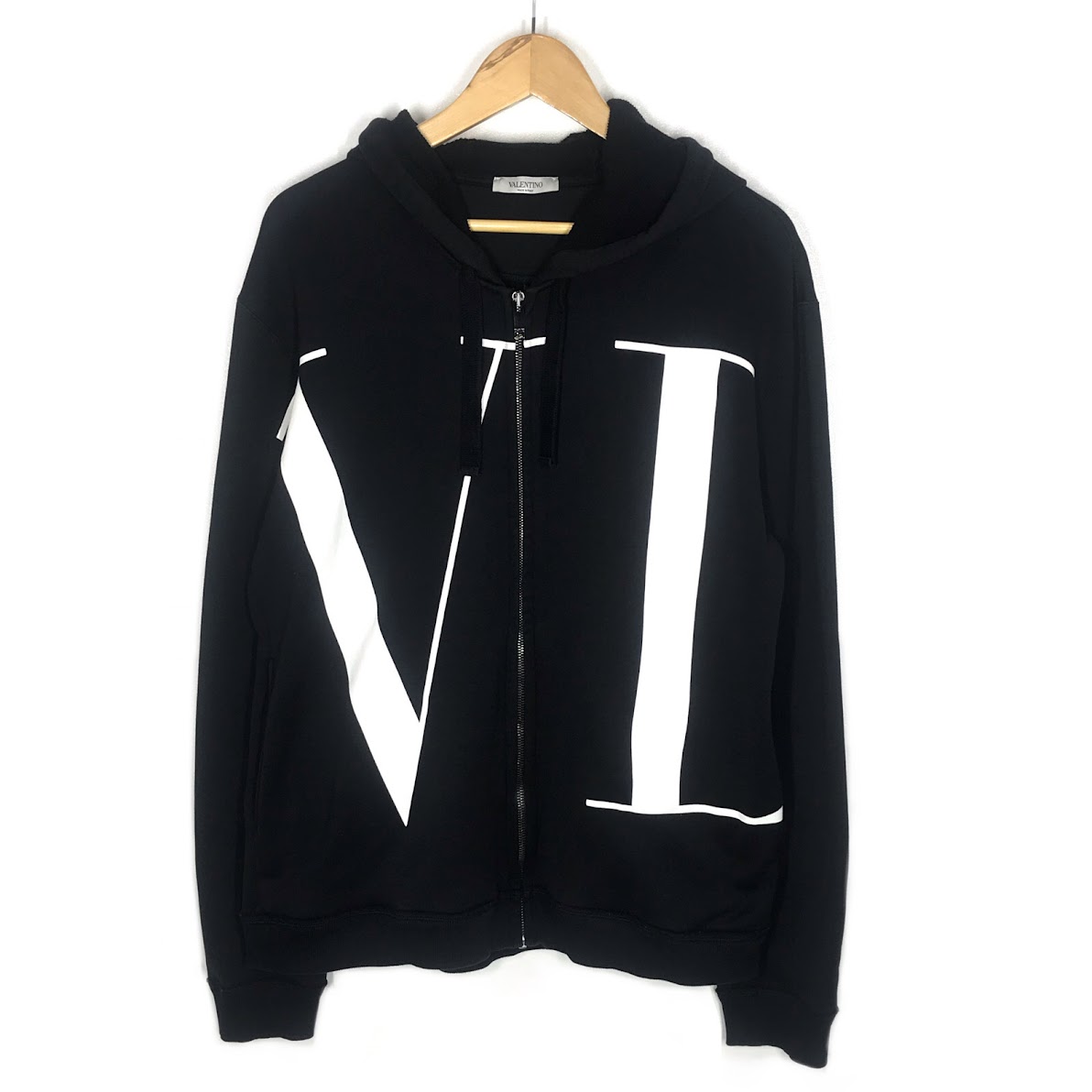 【中古】Valentino | ヴァレンチノ VLTNビッグ刷り上げる ジップパーカー パーカー SV3MF12L592 黒いこと 大きさ：L【倉吉店】