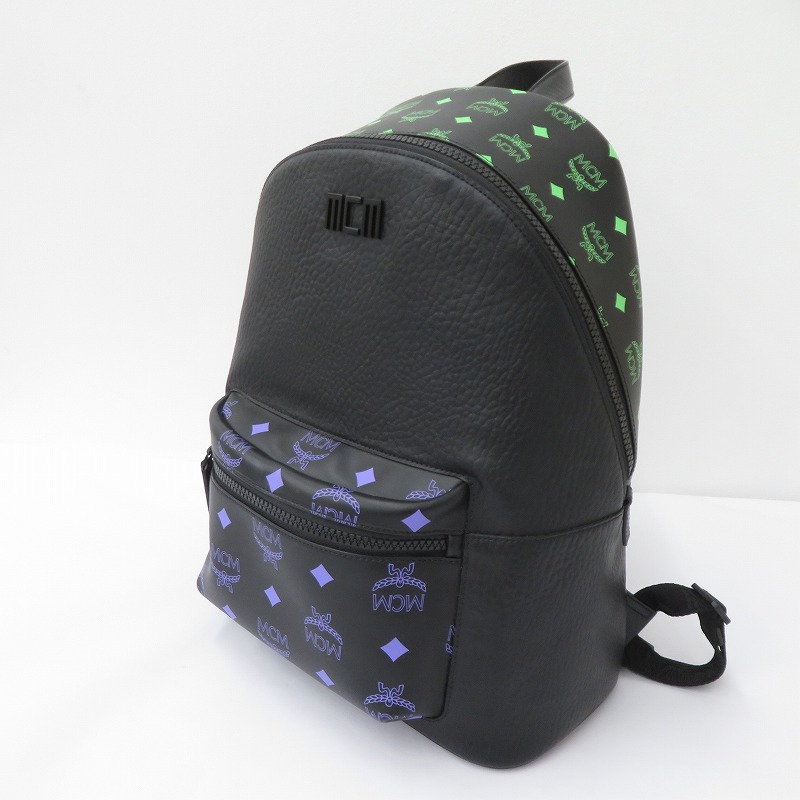 【中古】MCM | エム・シー・エム COLOR SPLASH LOGO BACKPACK リュック・デイパック MMKCSSX02U6001 ブラック【瀬戸大橋店】｜お宝市番館