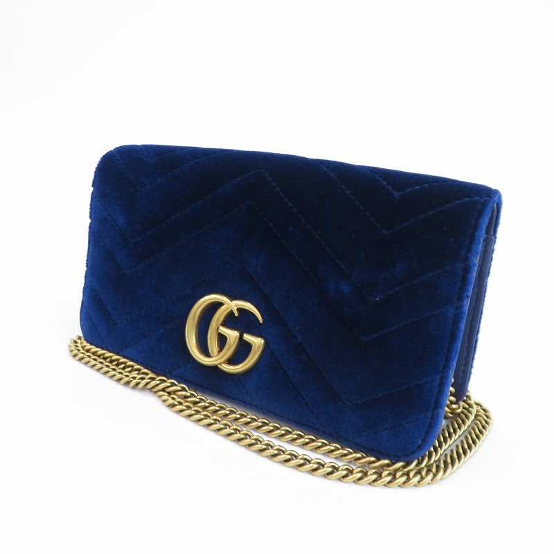 【中古】GUCCI | グッチ GGマーモント ベルベット チェーンショルダー ショルダーバッグ 488426・534563 ネイビー【瀬戸大橋店】