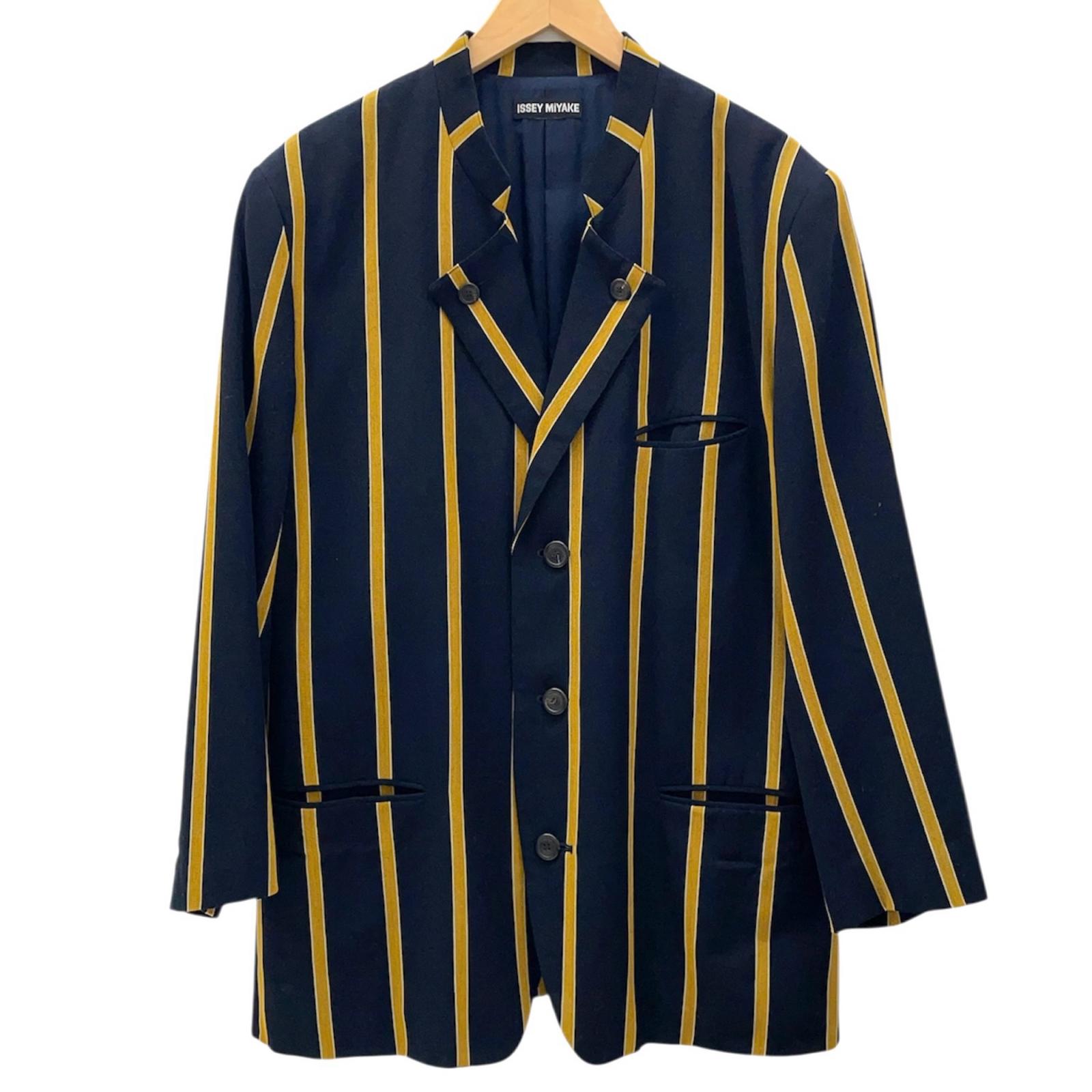 【中古】ISSEY MIYAKE | イッセイミヤケ 90's-00's　ストライプ柄ジャケット ネイビー×イエロー【尾張小牧店】