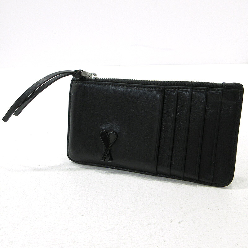 【中古】AMI | アミ ロゴ入りジップカードケース ブラック【三重本店】