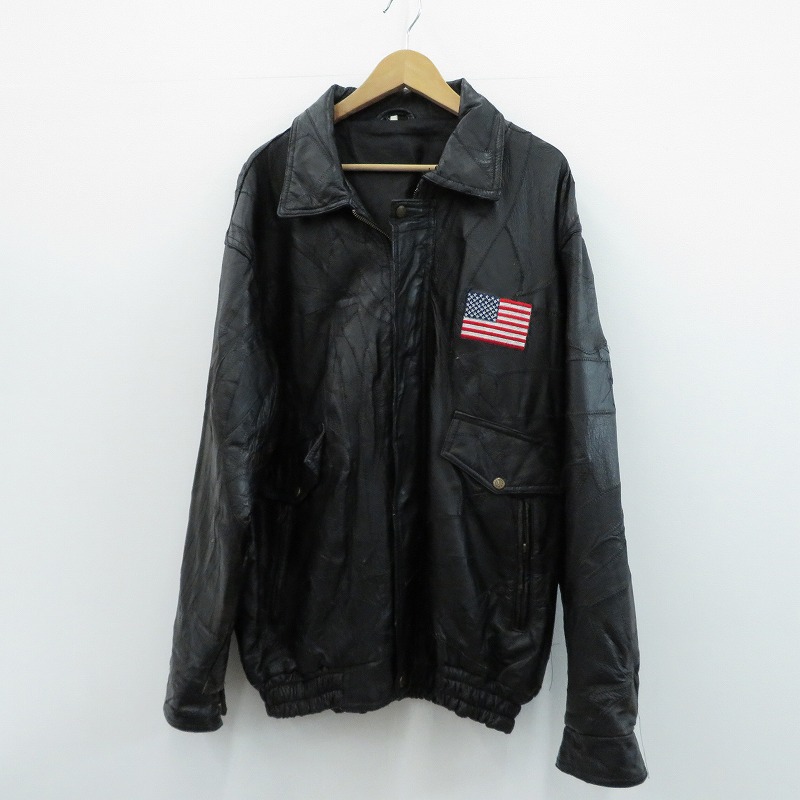 【中古】VINTAGE御召しもの | ヴィンテージイリョウ パッチワークレザージャケット なめし革 黒いこと 大いさ：XXL【瀬戸大橋店】