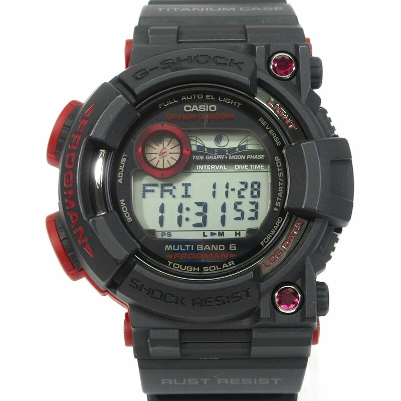 【代金引換・コンビニ払い不可】【日付指定不可】 【中古】CASIO | カシオ GWF-T1000BS-1JR G-SHOCK FROGMAN バーゼルワールド2011特別仕様モデル 限定200本 腕時計 デジタル表示 タフソーラー電波時計 ブラック×レッド【三重本店】