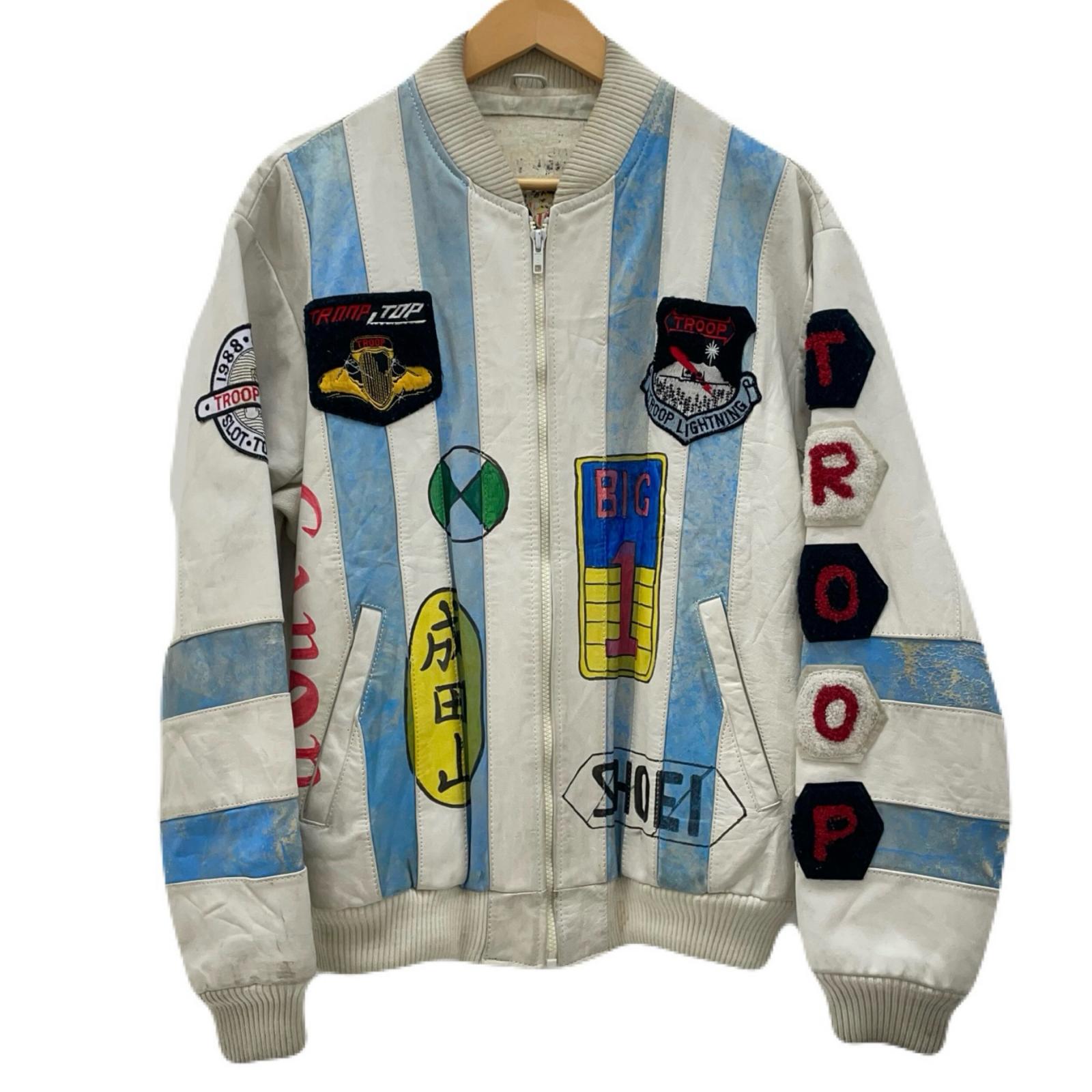 【中古】OLD | 年寄りの 80\u0027s 90\u0027s 縞模様うつり変わり ALPHA TROOP 紋章カスタム スタジャン なめし革上衣 白いこと 大いさ：M【尾張小牧店】