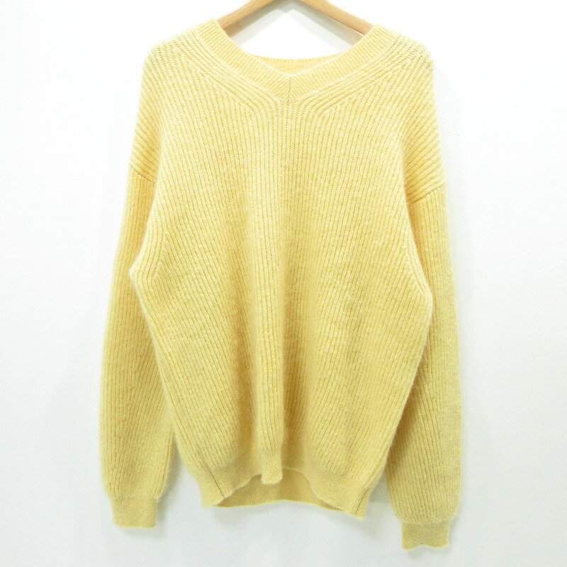 【中古】UNITED ARROWS | ユナイテッドアローズ H BEAUTY\u0026YOUTH モヘヤ混Vのど首長袖ティーシャツ 編み物 1213-199-4053 黄色 大いさ：M【三重中央局】