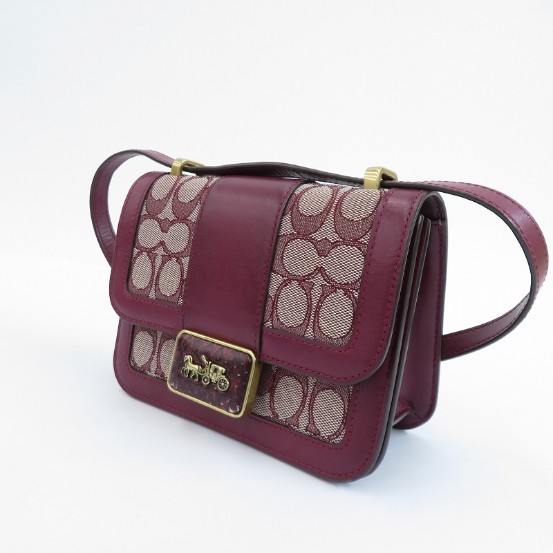 【中古】COACH | コーチ職 シグネチャージャガード アリー 肩先 御徒面子 18 L2081-C3760 ボルドーワイン【瀬戸大橋店】