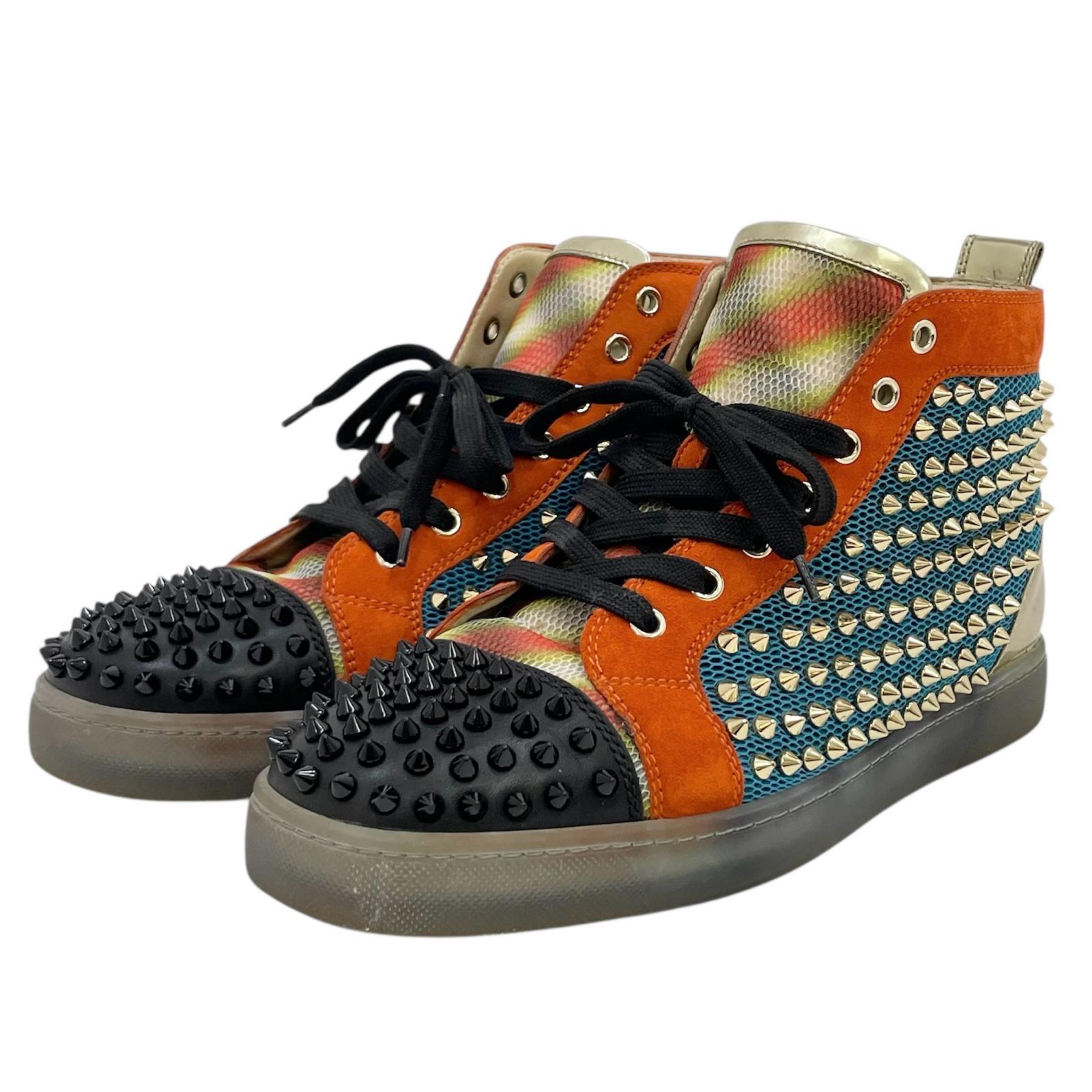【中古】Christian Louboutin | クリスチャンルブタン スパイクスタッズ 御機嫌取りすてる スニーカー 靴 3150568 青碧×オレンジ色 マルチ色合い 大いさ：42【尾張小牧店】