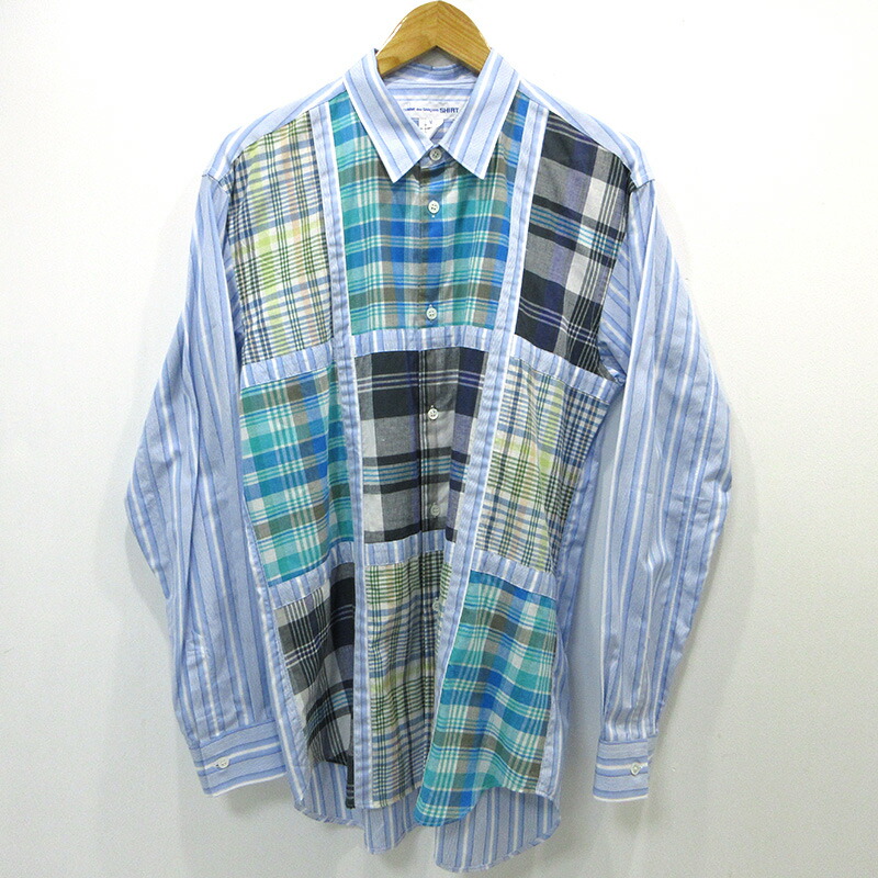 【中古】COMME des GARCONS SHIRT | コムデギャルソンシャツ パッチワークシャツ 長袖シャツ FO-B003 ブルー サイズ：M【三重本店】