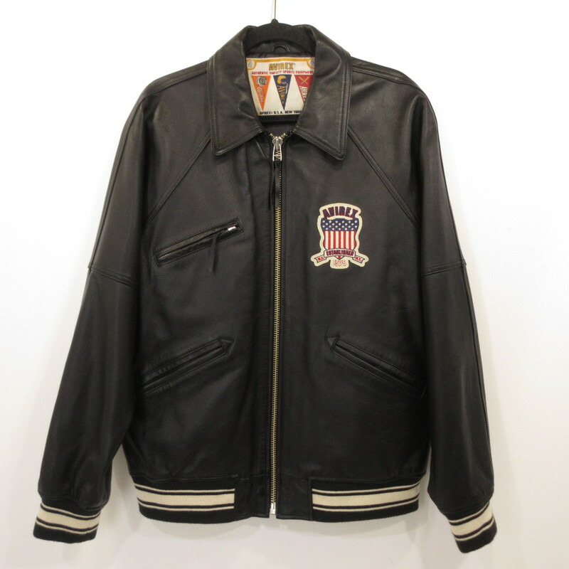 【中古】AVIREX | アヴィレックス VARSITY LIGHT SIGNATURE LEATHER JACKET なめし革 783-4950016 黒いこと 大きさ：XL【姫路東店】