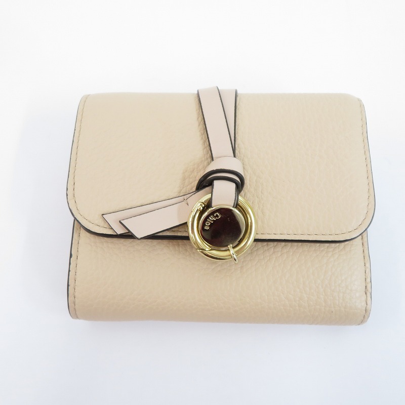 【中古】Chloe | クロエ 字母 スモール トリフォールド ウォレット 三つ折り紙入れ CHC21WP945F576J5 ベージュ【瀬戸大橋店】