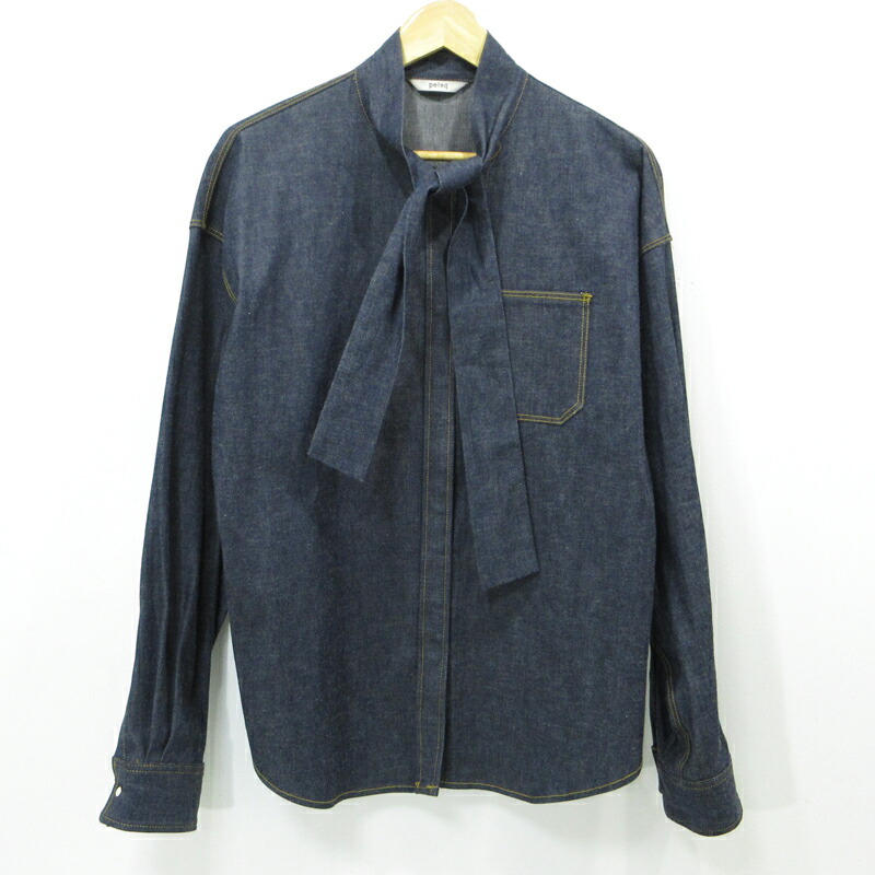 【中古】 pelleq | ペレック 長袖ボウタイデニムシャツ SB0610-SS23 ネイビー サイズ：36【三重本店】