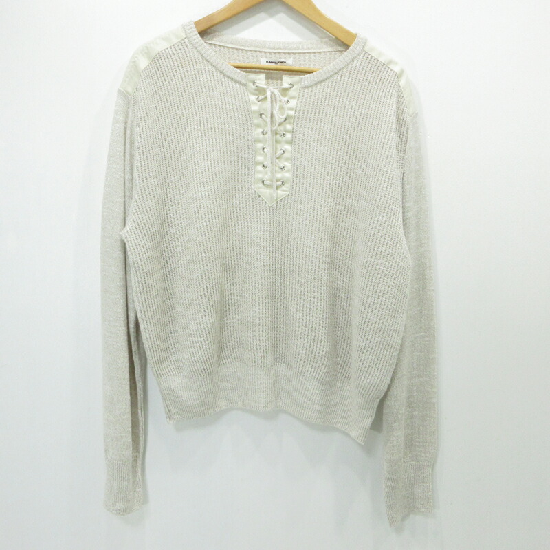 【中古】 FUMIE TANAKA | フミエ タナカ KNITTED LINEN LACE-UP LONG SLEEVE 編み物 FU-V-KT003 ベージュ【三重中央局】