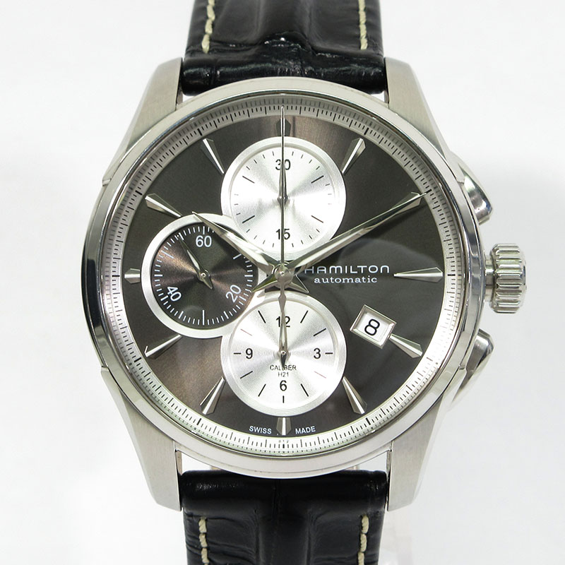 【中古】HAMILTON | ハミルトン H325960 Jazzmaster Auto Chrono ズージャー御師匠さん オートクロノ ウォッチ クロノグラフ 多針アナログ見せびらかす 自動小銃一巻き 薄墨色系×しろがね色×黒いこと【三重中央局】