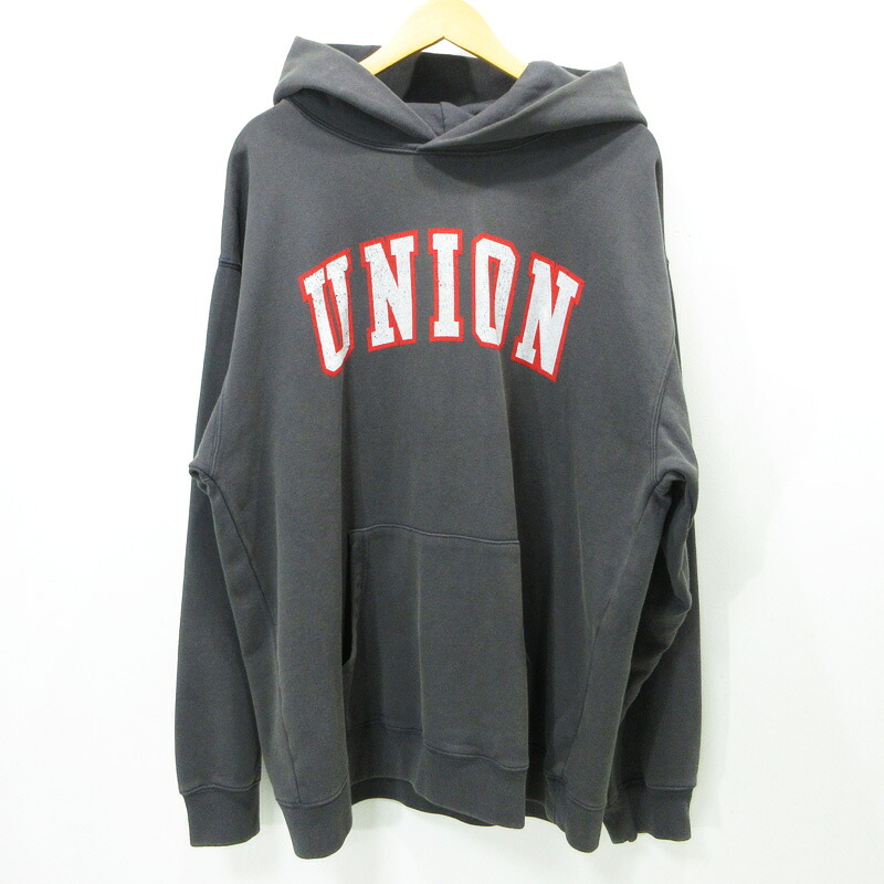 【中古】UNION | 単位労働組合 IVY HOODIE アイビーフーディ \u002725 USED産業ロゴタイプ刷り上げる長袖パーカー KHL-412-030 薄墨色 黒いこと系(VINTAGE BLACK) 大いさ：XXL【三重中央局】