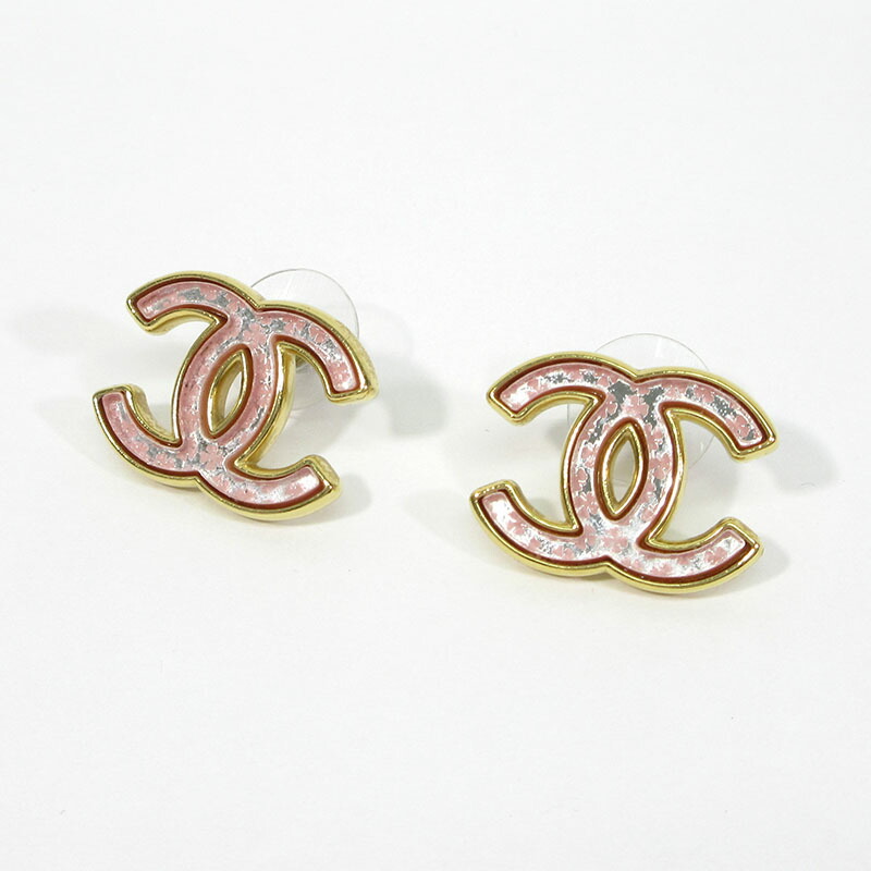 【中古】CHANEL | シャネル ココマーク クローバー柄 ピアス ピンク系×ゴールド系【三重本店】