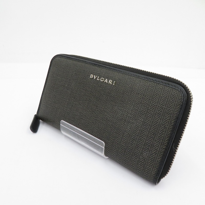 【中古】BVLGARI | ブル小峡谷 土日 長札入れ 32587 薄墨色【瀬戸大橋店】 レディース財布-財布・ケース