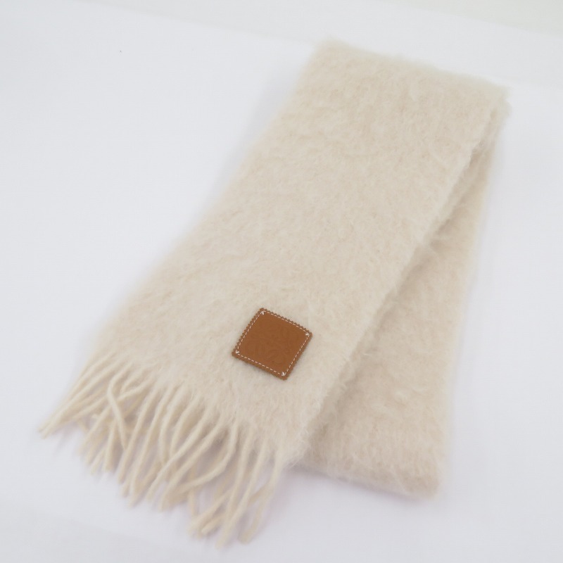 【中古】LOEWE | ロエベ モヘヤ\u0026羊毛 えり巻き F655254X01 象牙色【瀬戸大橋店】