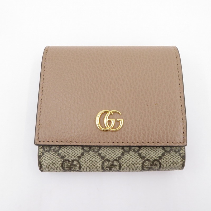 【中古】GUCCI | グッチ GGスプリーム ダブルG バイ色つや ミディアムウォレット 二つ折り金入れ 598587-493075 ベージュ【瀬戸大橋店】