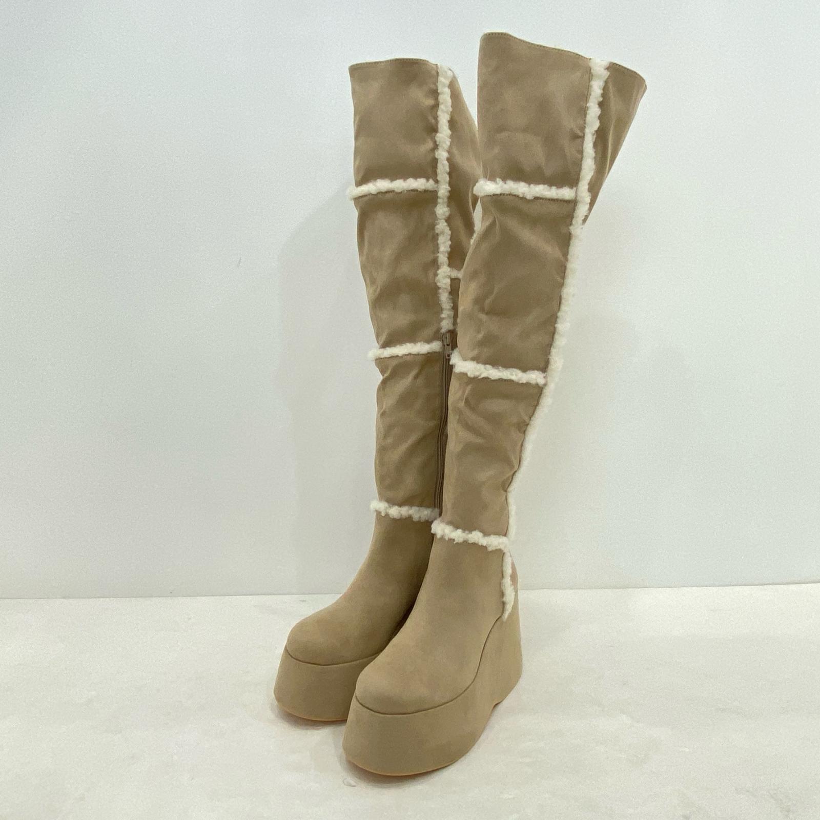 【中古】Darich | ダーリッチ フェイクムートンニーハイブーツ ブーツ 112535009 ベージュ サイズ：M【姫路東店】【専】
