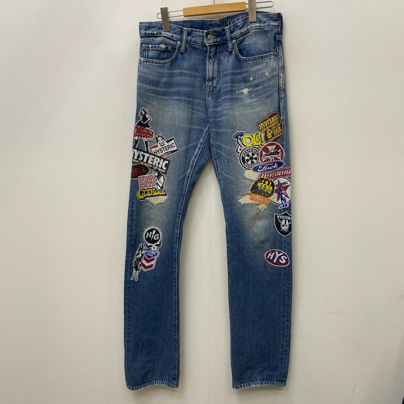 【中古】HYSTERIC GLAMOUR | ヒステリックグラマー ステッカープリント デニムパンツ 02211AP15 インディゴ サイズ:29【加古川店】|お宝市番館