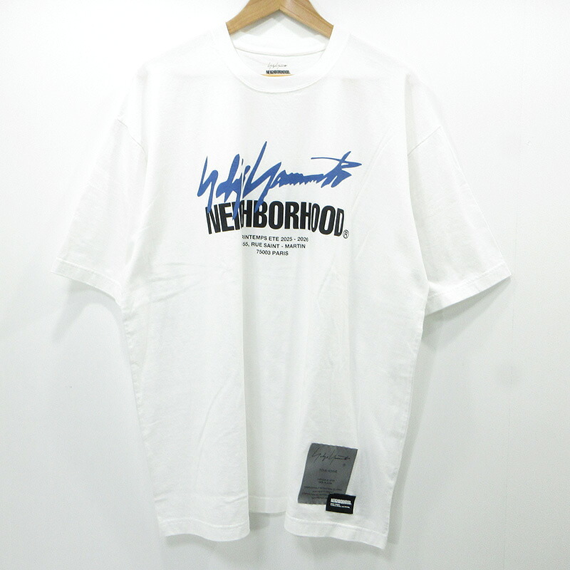 【中古】NEIGHBORHOOD | ネイバーフッド × YOHJI YAMAMOTO ヨウジヤマモト 26ss ロゴプリント半袖Tシャツ HK-T97-997-1 ホワイト サイズ：XXL【三重本店】