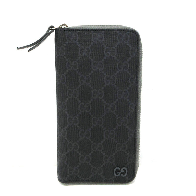 【中古】GUCCI | グッチ GGスプリーム ジップアラウンドウォレット 長札入れ 822051 薄墨色【三重中央局】 バッグ・小物・ブランド雑貨-メンズ財布-財布・ケース
