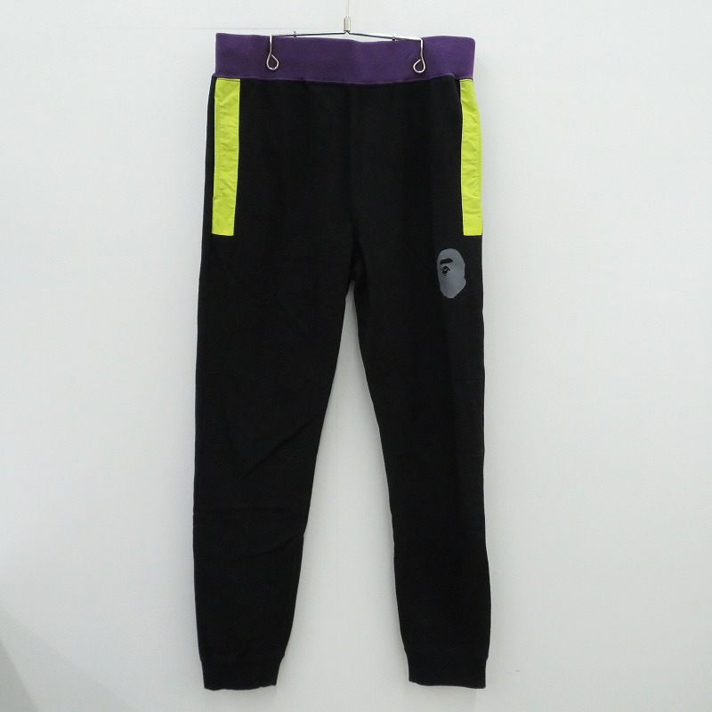 【中古】A BATHING APE | アベイシングエイプ Color Block Slim Sweatpants パンツ 001PTE301010X ブラック サイズ：L【瀬戸大橋店】