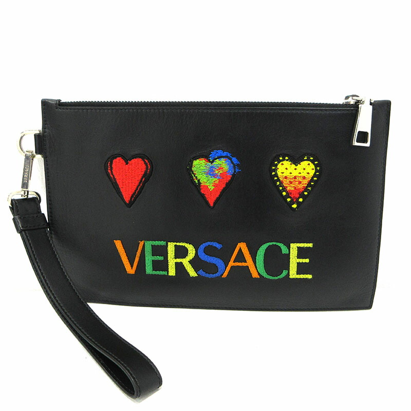 【中古】Gianni Versace | ジャンニ・ヴェルサーチ ハート刺繍 クラッチバッグ DP84725/DVT06 ブラック【三重本店】 11,248円