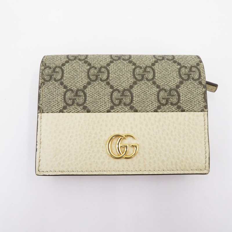 【中古】GUCCI | グッチ GGスプリーム ダブルG 歌留多入れもの ウォレット 二つ折り紙入れ 658610･496334 ベージュ【瀬戸大橋店】
