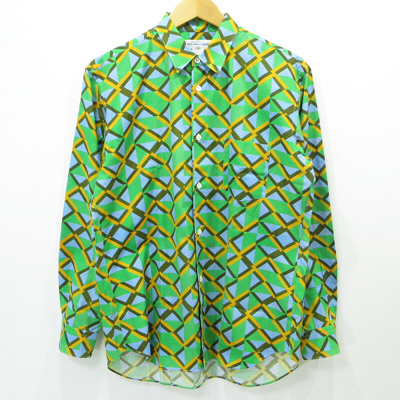 【中古】COMME des GARCONS SHIRT | コムデギャルソンシャツ × Kari Benjamin カールベンジャミン 総柄長袖プルオーバー 幾何学学飾りつけ S28032 緑であること 大きさ：S【三重中央局】