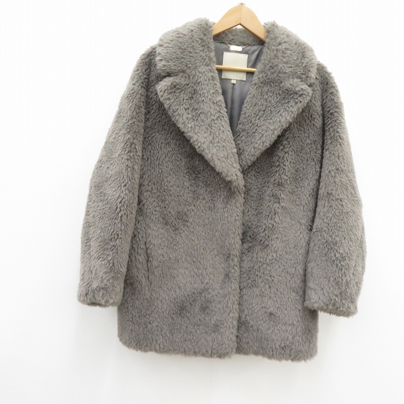 【中古】 大まか区 TEDDY ボア厚地の外套 上衣  薄墨色 大きさ：38【瀬戸大橋店】