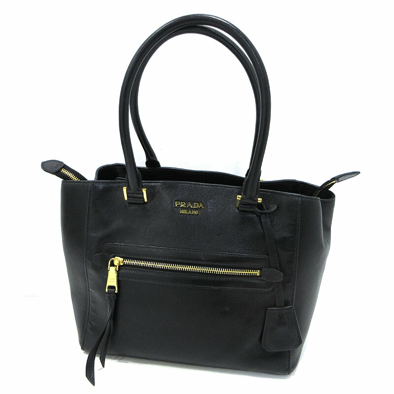 【中古】PRADA | プラダ グレインドカーフスキン 2way ショルダーバッグ トートバッグ 1BG227 ブラック【三重本店】
