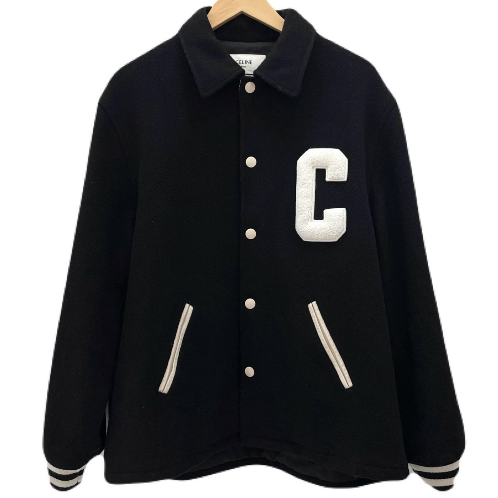【中古】CELINE | セリーヌ 24SS BASEBALL TEDDY JACKET スタジャン 黒いこと 大いさ：50【尾張小牧店】 コート・ジャケット-メンズファッション