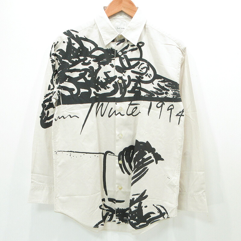 【中古】Paul Smith | ポール・スミス プリント長袖シャツ 総柄 203319(PF-CR-77350) ライトベージュ(807) アイボリー サイズ：S【三重本店】