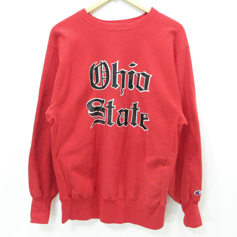 【中古】Champion | はやりっ児 OHIO STATE トチノキの州洲 REVERSE WEAVE リバースウィーブ 90\u0027s U.S.A.製 ロゴタイプ刷り上げる長袖トレーナー 赤いこと 大きさ：XL【三重中央局】