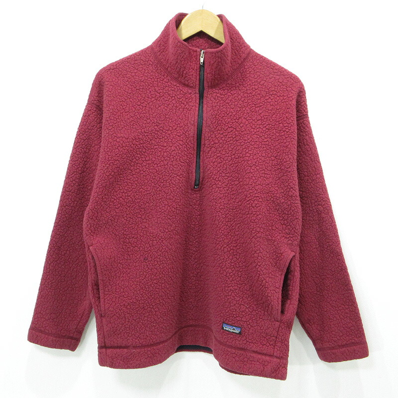【中古】patagonia | パタゴニア シンチラハーフジップ 90's 雪なしタグ U.S.A.製 ロゴワッペンハーフジップフリースプルオーバージャケット トップス ワインレッド ボルドー サイズ：M【三重本店】