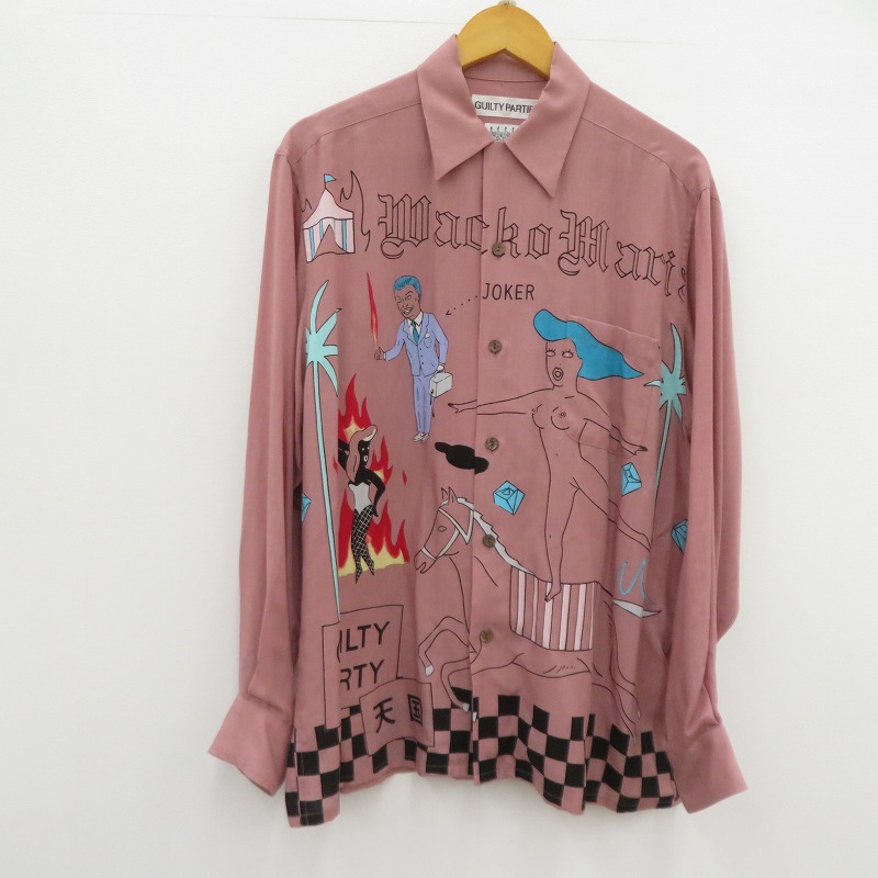 【中古】WACKOMARIA | ワコマリア 世界平和プロジェクト/HAWAIIAN SHIRT 長袖シャツ 23FW-WMS-HI05 ピンク サイズ：M【瀬戸大橋店】