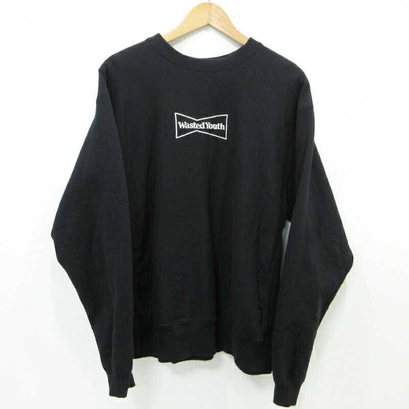 【中古】Wasted Youth | ウェイステッドユース ロゴタイプ刺しゅうトレーナー 流汗 黒いこと 大きさ：L【三重中央局】