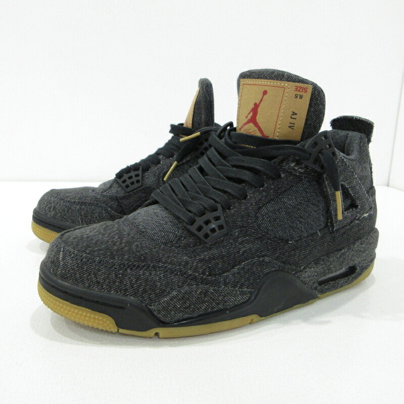 【中古】NIKE | ナイキ ※紙巻きタバコ臭あり AIR JORDAN 4 RETRO LEVIS NRG LEVIS エアジョーダン4 レトロ リーヴァイズジーンズ スニーカー AO2571-001 黒いこと 大きさ：26.5珊【三重中央局】