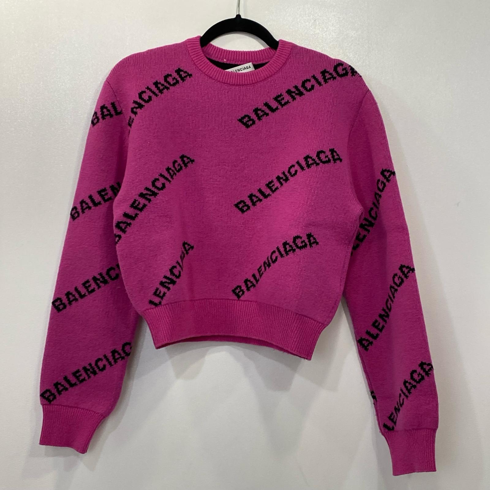 【中古】BALENCIAGA | バレンシアガ ジャガードロゴ ニット 510243 ピンク サイズ：34【姫路東店】｜お宝市番館