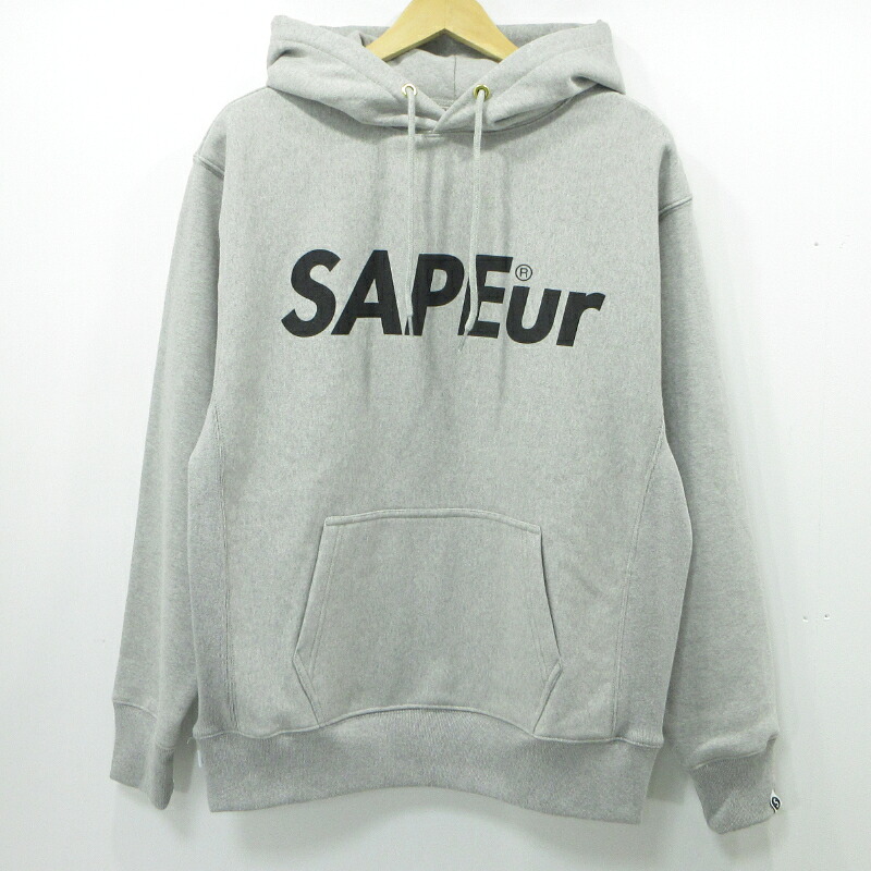 【中古】SAPEur | サプール ロゴタイプパーカー フーディ A0025-366 薄墨色 大いさ：M【三重中央局】 パーカー-メンズファッション
