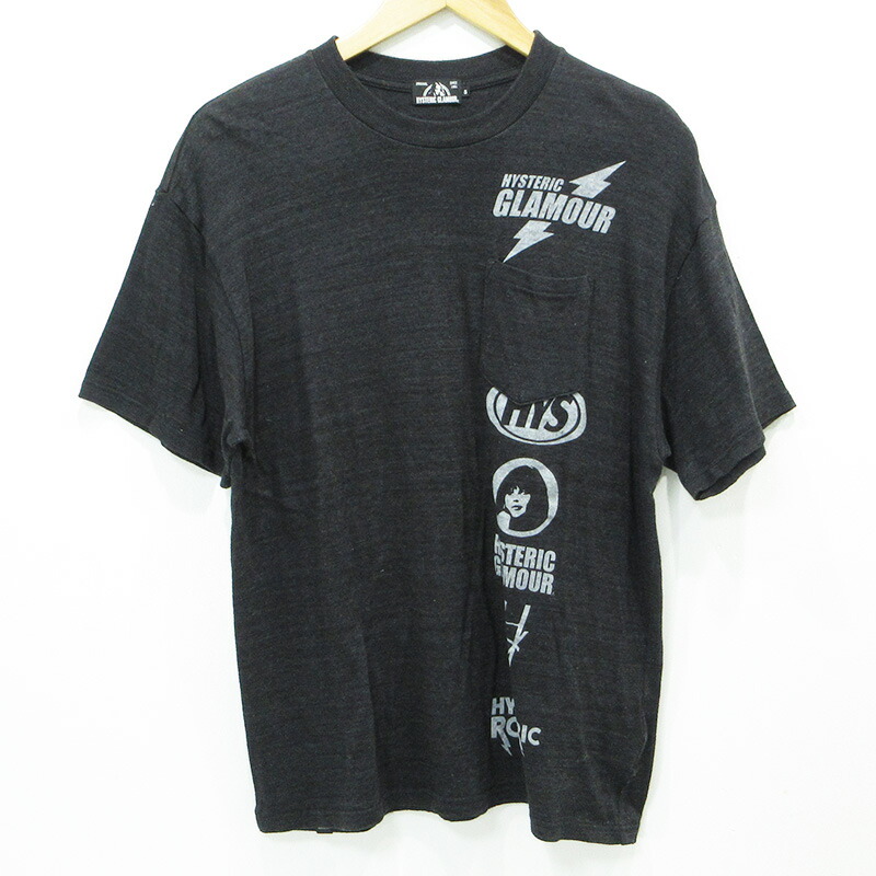 【中古】HYSTERIC GLAMOUR | ヒステリックグラマー 胸ポケット付きロゴプリント半袖Tシャツ 02201CT27 ブラック サイズ：S【三重本店】